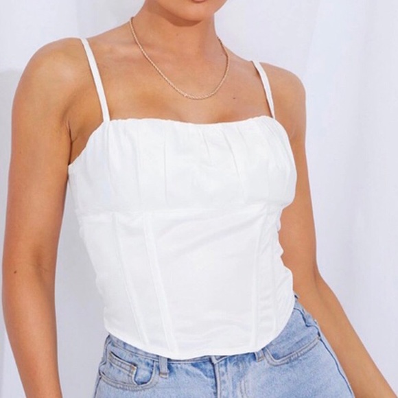 White ruched long corset top - Picture 1 of 2